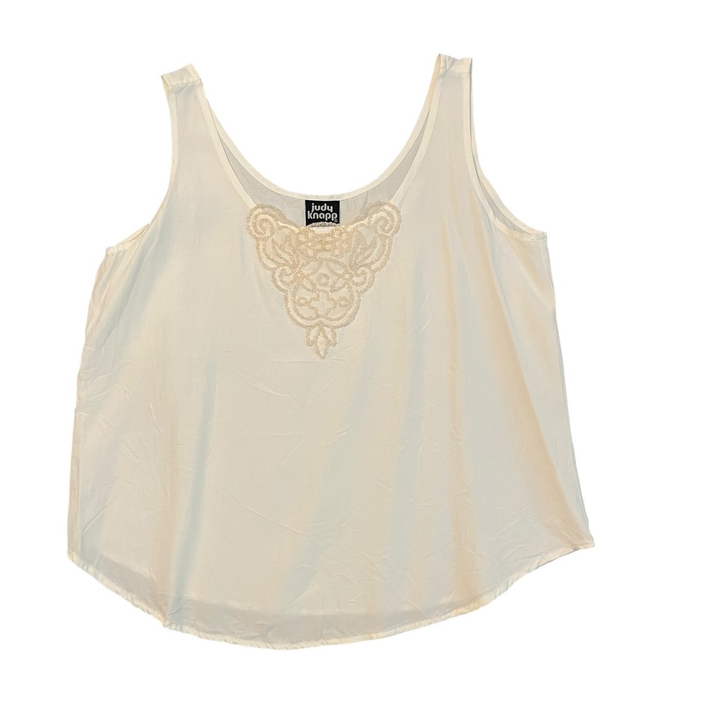 Vintage‎ Judy Knapp Tank Top Cream Beaded Embellished M Coquette Fairy Festival